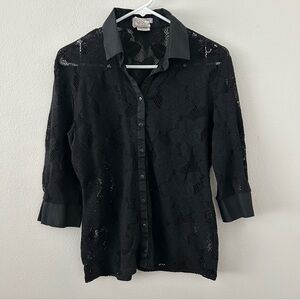 Naracamicie Made in Italy Black Floral Lace Button Blouse Cardigan Women’s IV XL